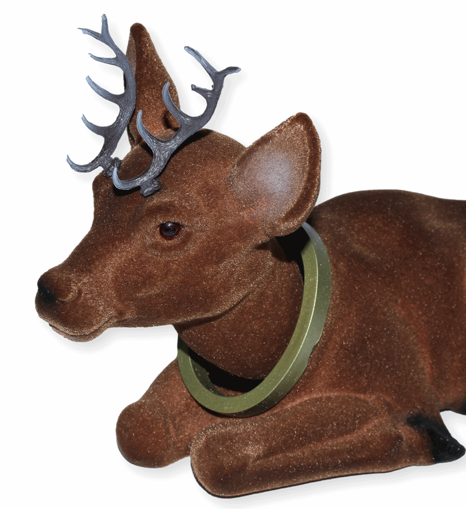 Wackel Figur Hirsch groß Wackeltier liegend H 18 cm mit Wackelkopf Dekofigur aus Kunststoff