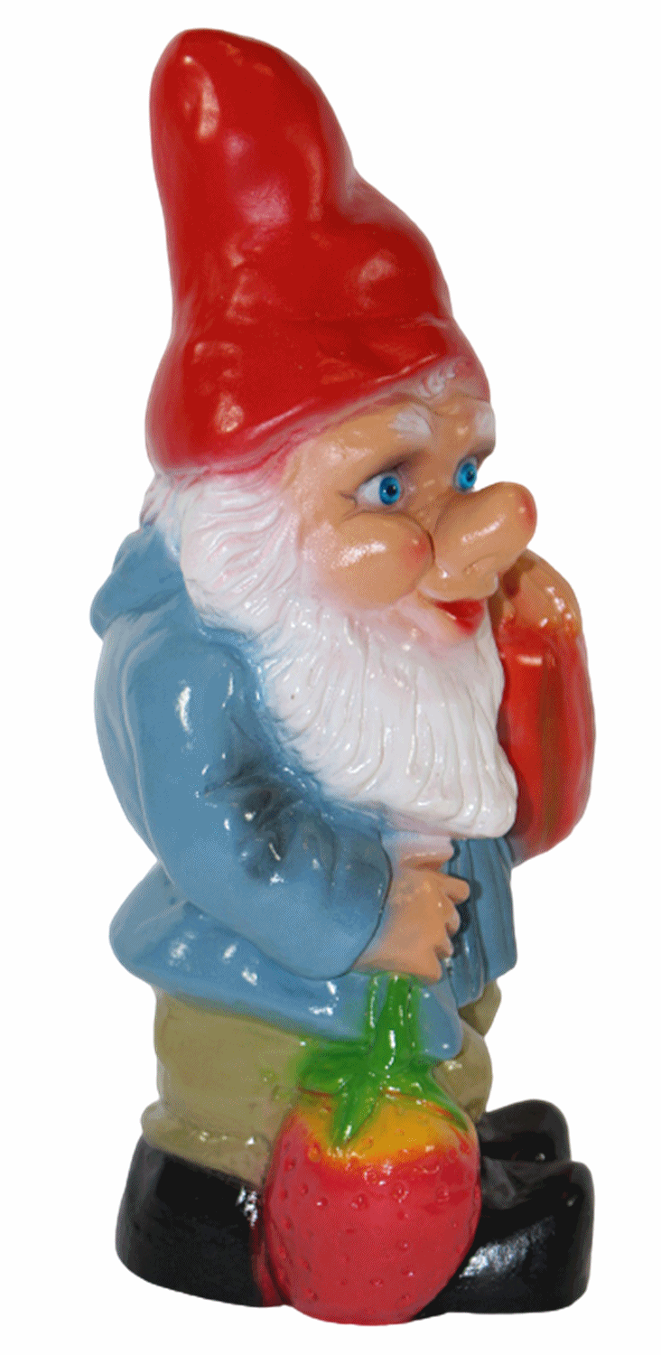 Gartenzwerg Deko Garten Figur Zwerg Gärtner stehend mit Kürbis und Erdbeere aus Kunststoff H 26 cm