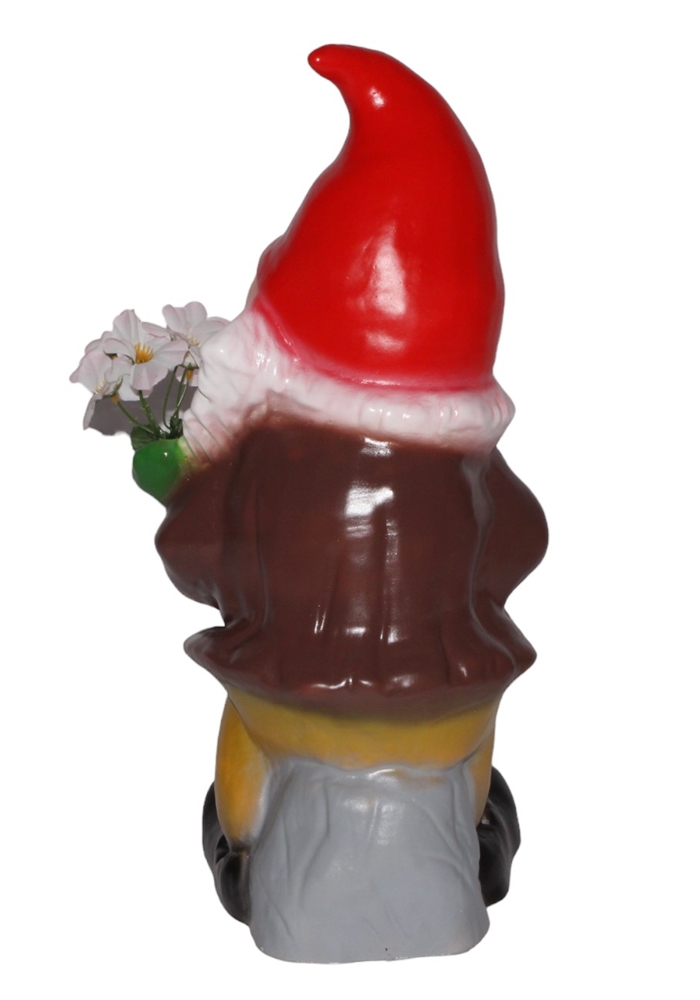 Gartenzwerg mit Scherzbewegungsmelder Zwerg mit Blumenstrauß Dekofigur aus Kunststoff H 45 cm