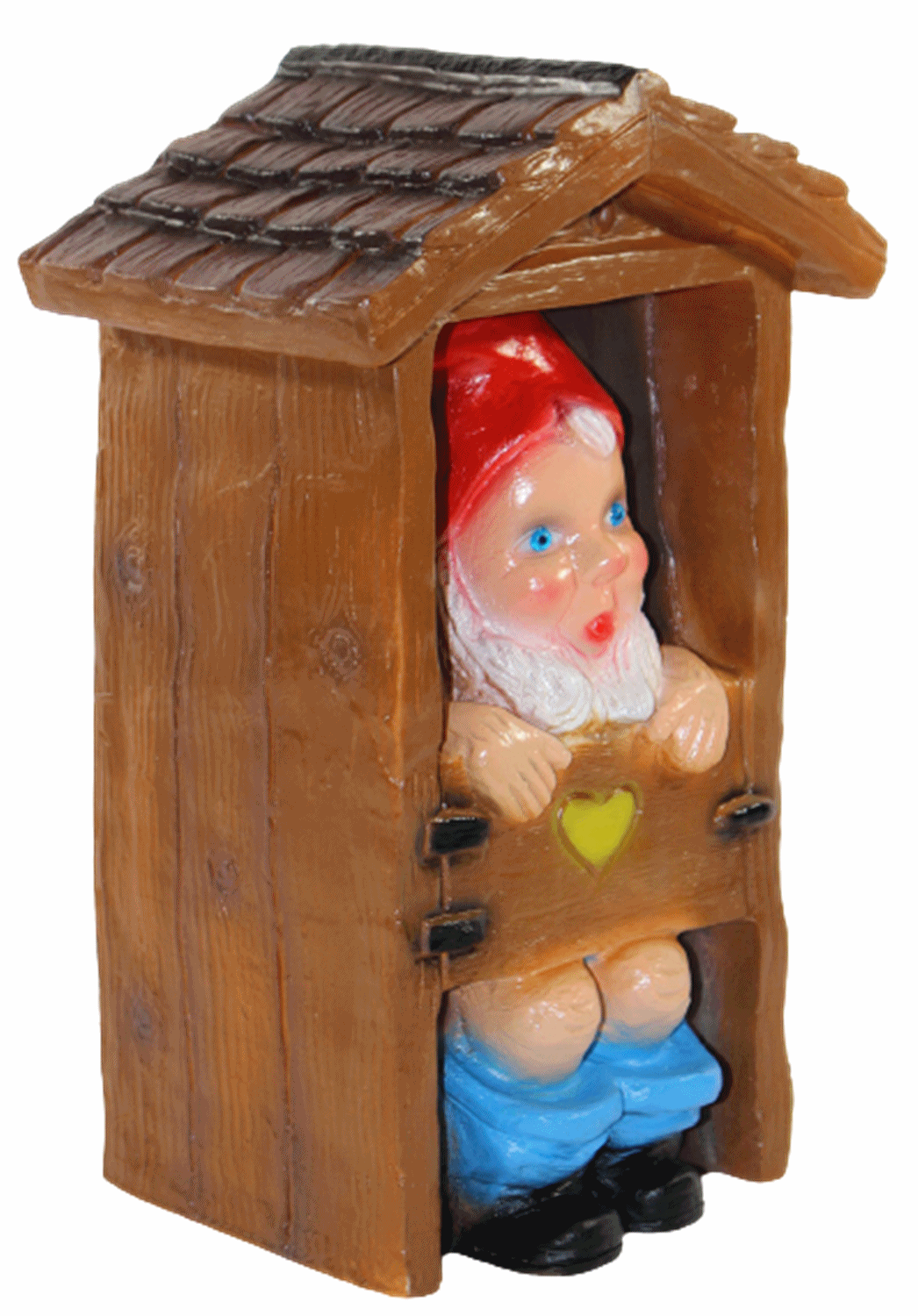 Deko Figur Spaß Zwerg H 29 cm Gartenzwerg im WC-Häuschen Gartenfigur aus Kunststoff