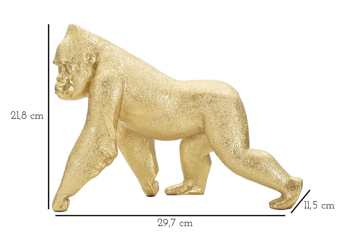 Dekofigur Gorilla laufend Tierfigur in edler goldenen Optik Fell fein strukturiert H 21,8 cm