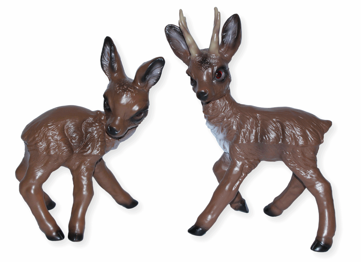 Deko Tier Figur Gartenfigur Rehkitz Bambi u. Rehbock stehend als Satz aus Kunststoff H 30-35 cm