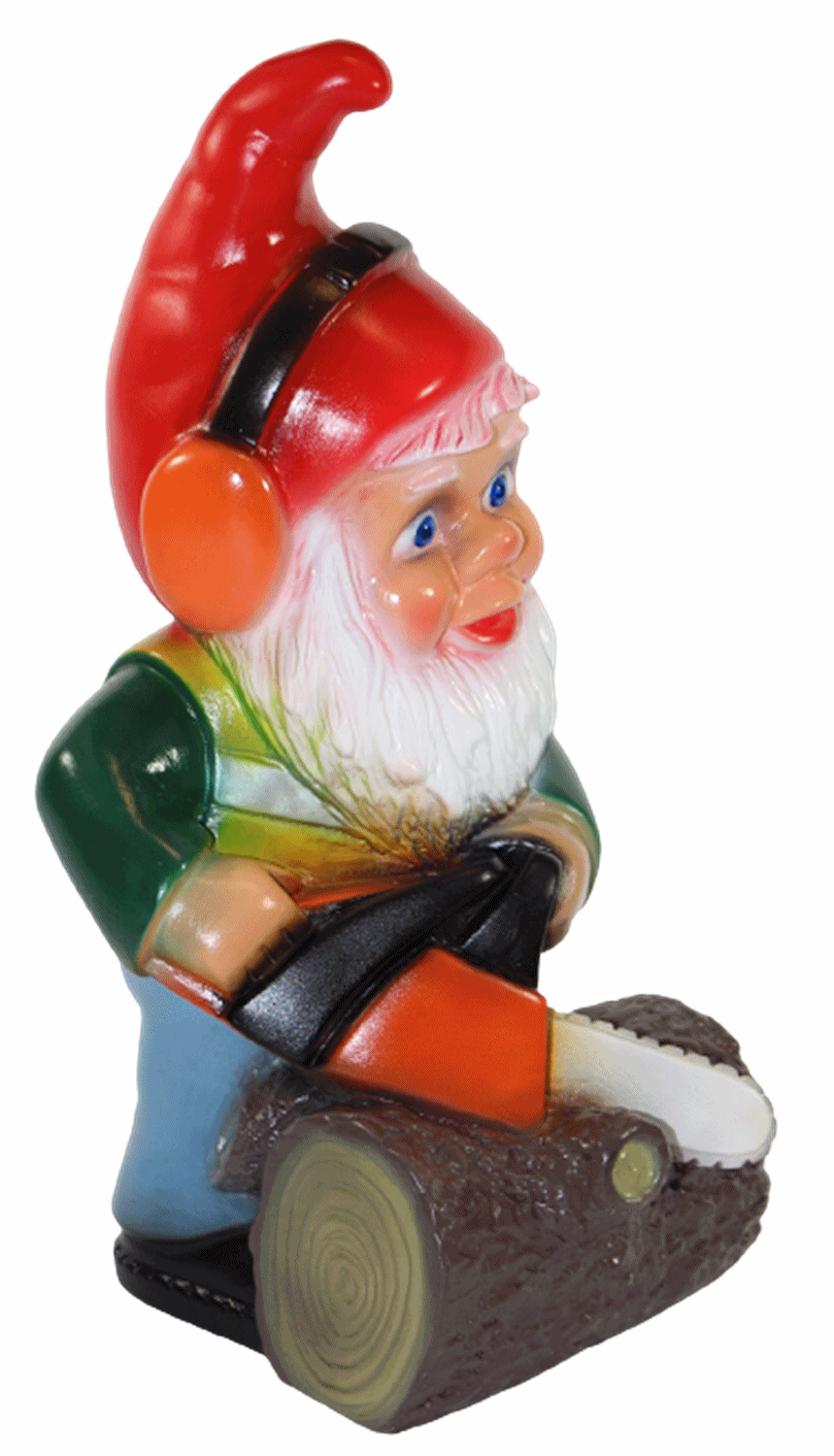 Gartenzwerg Deko Garten Figur Zwerg Holzfäller stehend mit Kettensäge aus Kunststoff H 35 cm