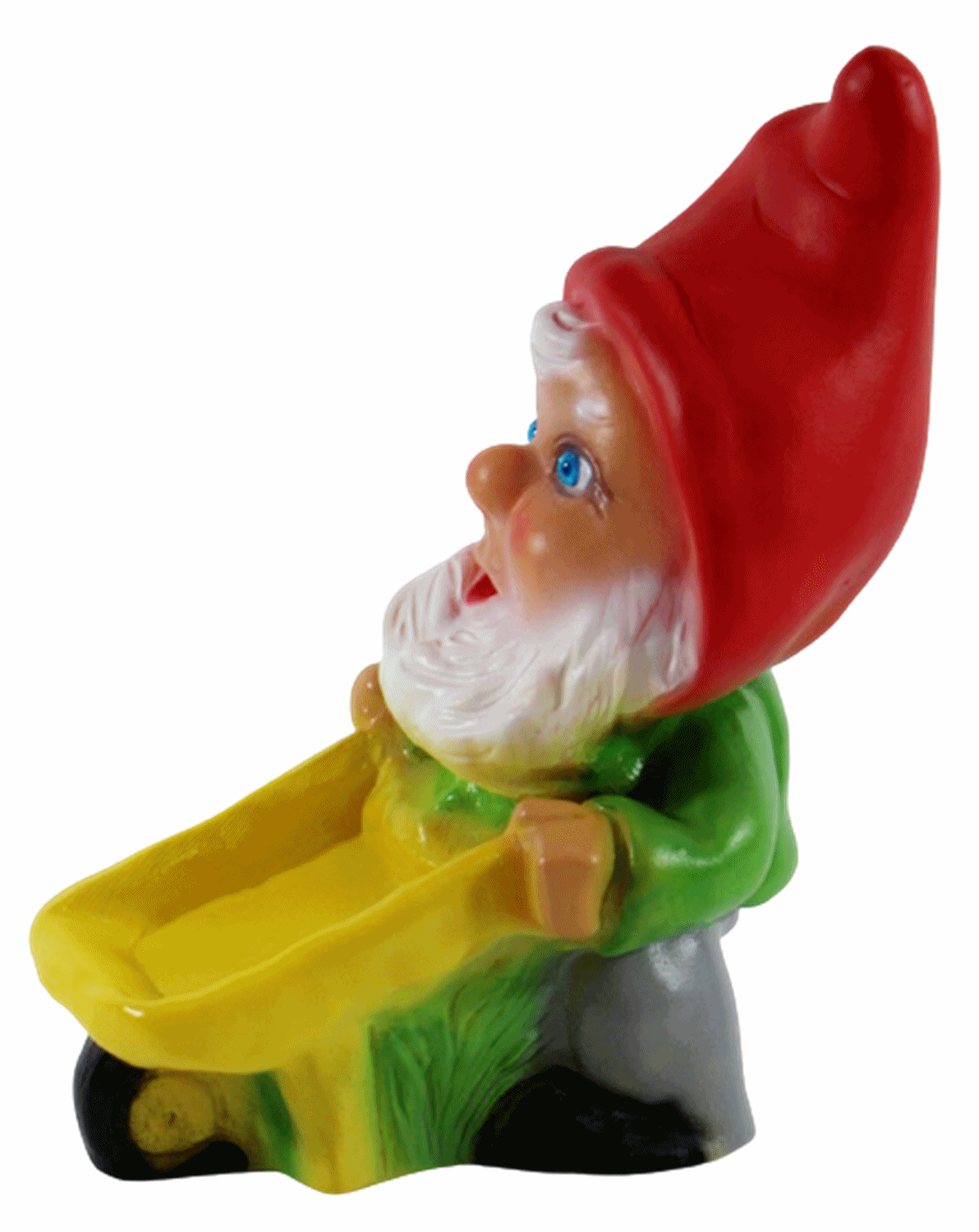 Gartenzwerg Deko Garten Figur Zwerg Gärtner mit Schubkarre stehend aus Kunststoff Höhe 18 cm