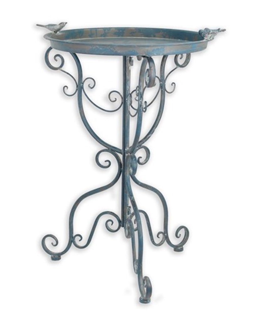 Jugendstil Vogeltränke mit Ständer aus Eisen in blau Romantische Gartendeko Vogelbad, Höhe 74 cm