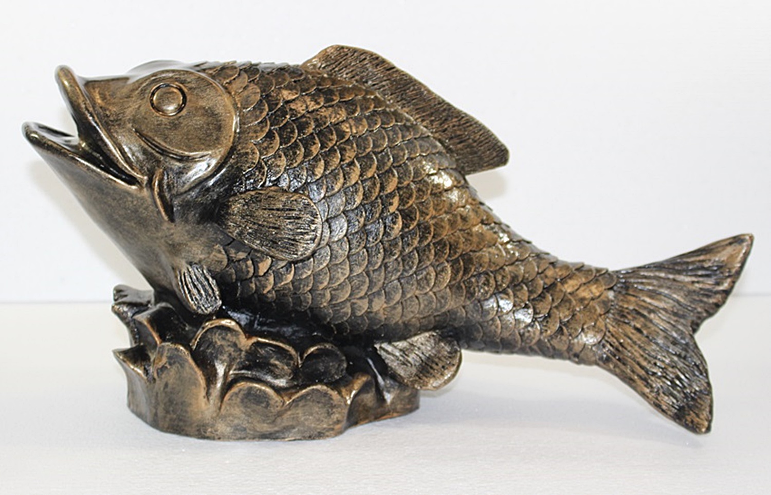 Deko Figur Fisch Kanari Gartenfigur H 23 cm Teichfigur Kupfer-Antik aus Kunststoff