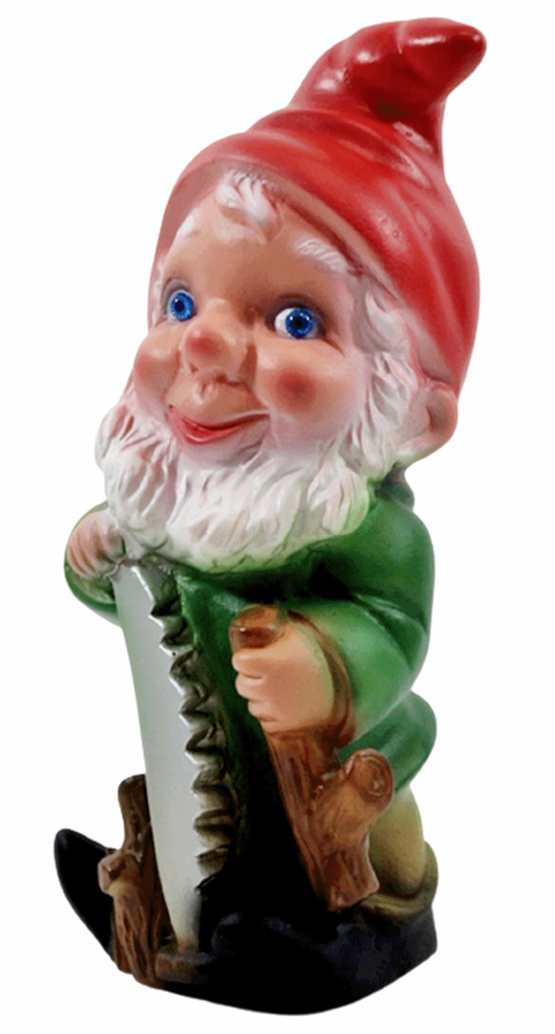 Deko Figur Zwerg Gartenzwerg mit Säge stehend H 19,5 cm Gartenfigur aus Kunststoff