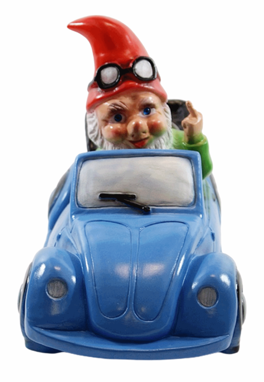 Deko Figur Zwerg H 23 cm Gartenzwerg im Auto mit Stinkefinger Gartenfigur aus Kunststoff