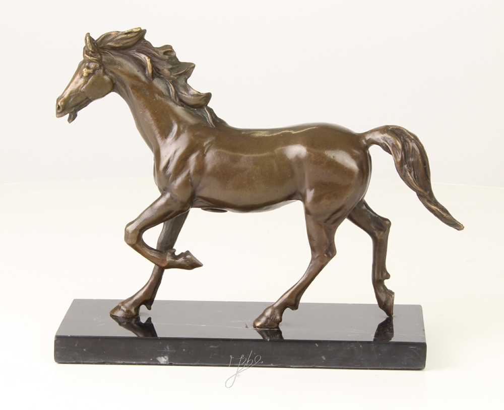 Bronzefigur Bronzeskulptur Bronze Pferd auf Marmorsockel H 18 cm Bronze Figur