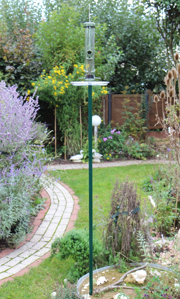 Futtersäule Ring-Pull midi mit Stab, Futterteller und Fülltrichter Vogelfutterspender wetterfest
