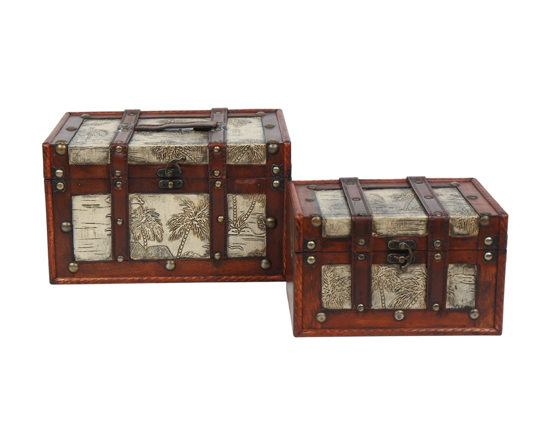 Deko Vintage Koffer 2-er Satz hochwertige dekorative Holztruhen Schatzkisten Retro-Stil L 29/22 cm