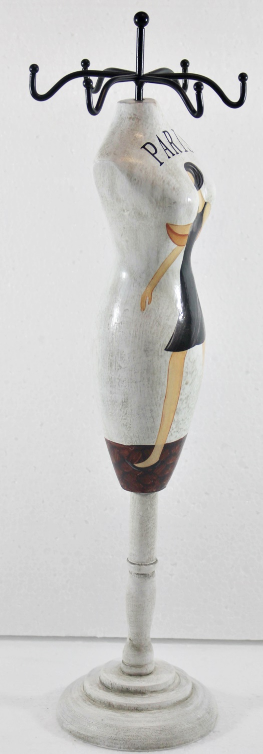 Schmuckbüste Beauty Figur Deko Modefigur Nostalgiefigur Weißes Torso mit Paris Schriftdruck H 28 cm