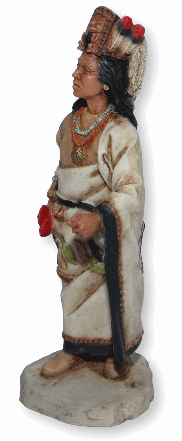 Indianerfigur Indianer Seattle Häuptling Duwamish H 17 cm mit Kopfschmuck und Feder Castagna