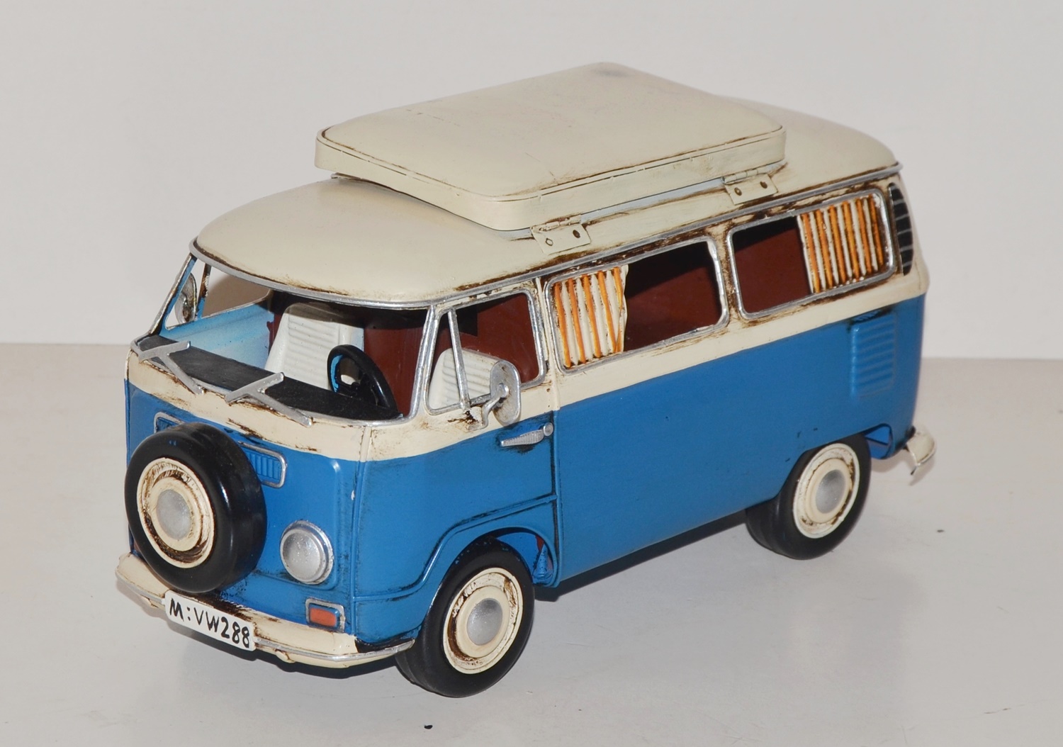 Blechauto Nostalgie Modellauto Oldtimer Automarke Campingbus Bus aus Blech L 27 cm