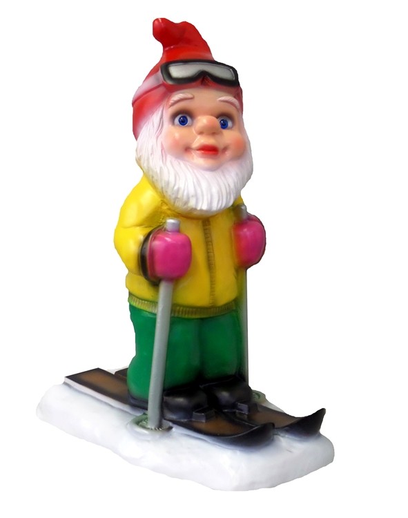 Gartenzwerg Ski Langläufer Figur Zwerg H 37 cm Winterdekoration aus Kunststoff