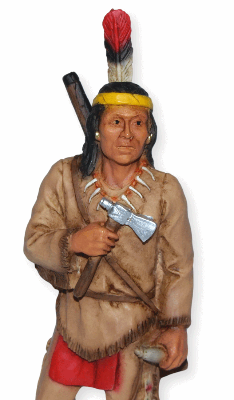 Indianerfigur Indianer Shawnee Häuptling Tecumseh Skulptur H 18 cm stehend mit Tomahawk Castagna