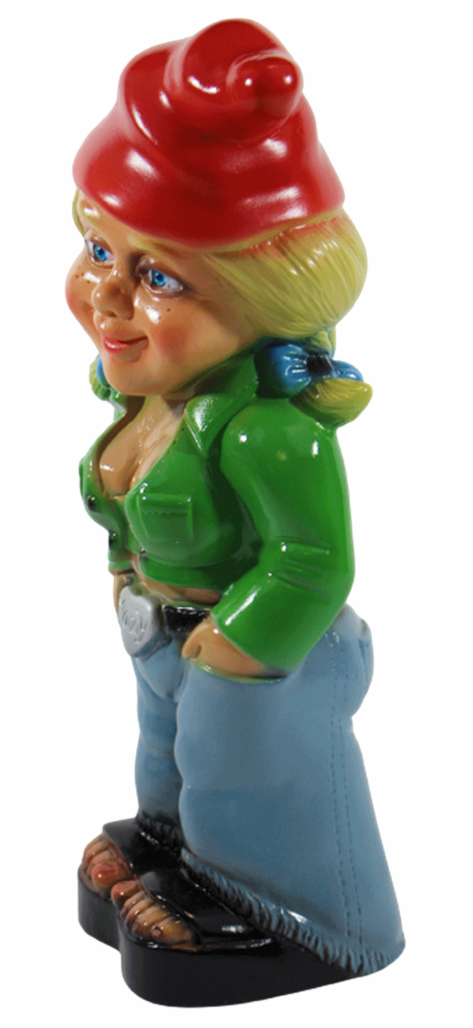 Gartenzwerg Deko Garten Figur Zwerg Zwergenfrau stehend Cool aus Kunststoff H 32 cm