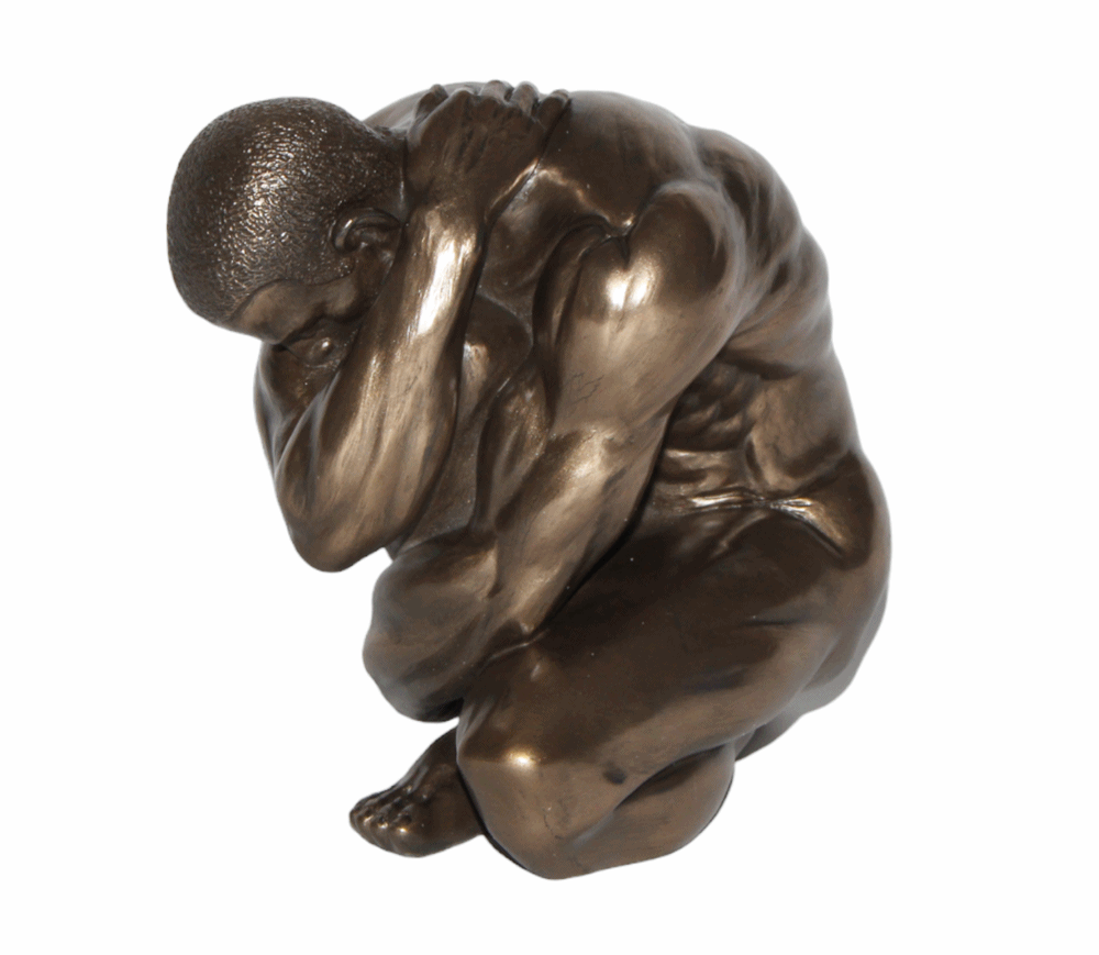 Deko Figur Body Talk Kollektion Nackter Mann kniend H 15 cm Bodybuilder Arme umschlungen Skulptur