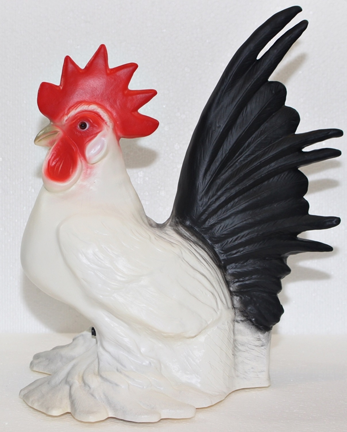 Deko Figur Hahn weiß-schwarz H 30 cm Hahnfigur Gartenfigur mit Scherz Bewegungsmelder Kikeriki