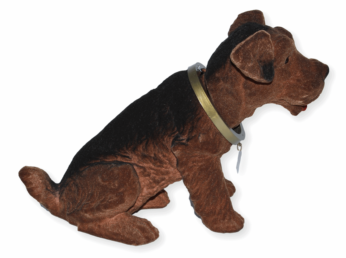 Wackel Figur Hund Airedale Terrier Wackelfigur H 20,5 cm groß Dekofigur mit Wackelkopf