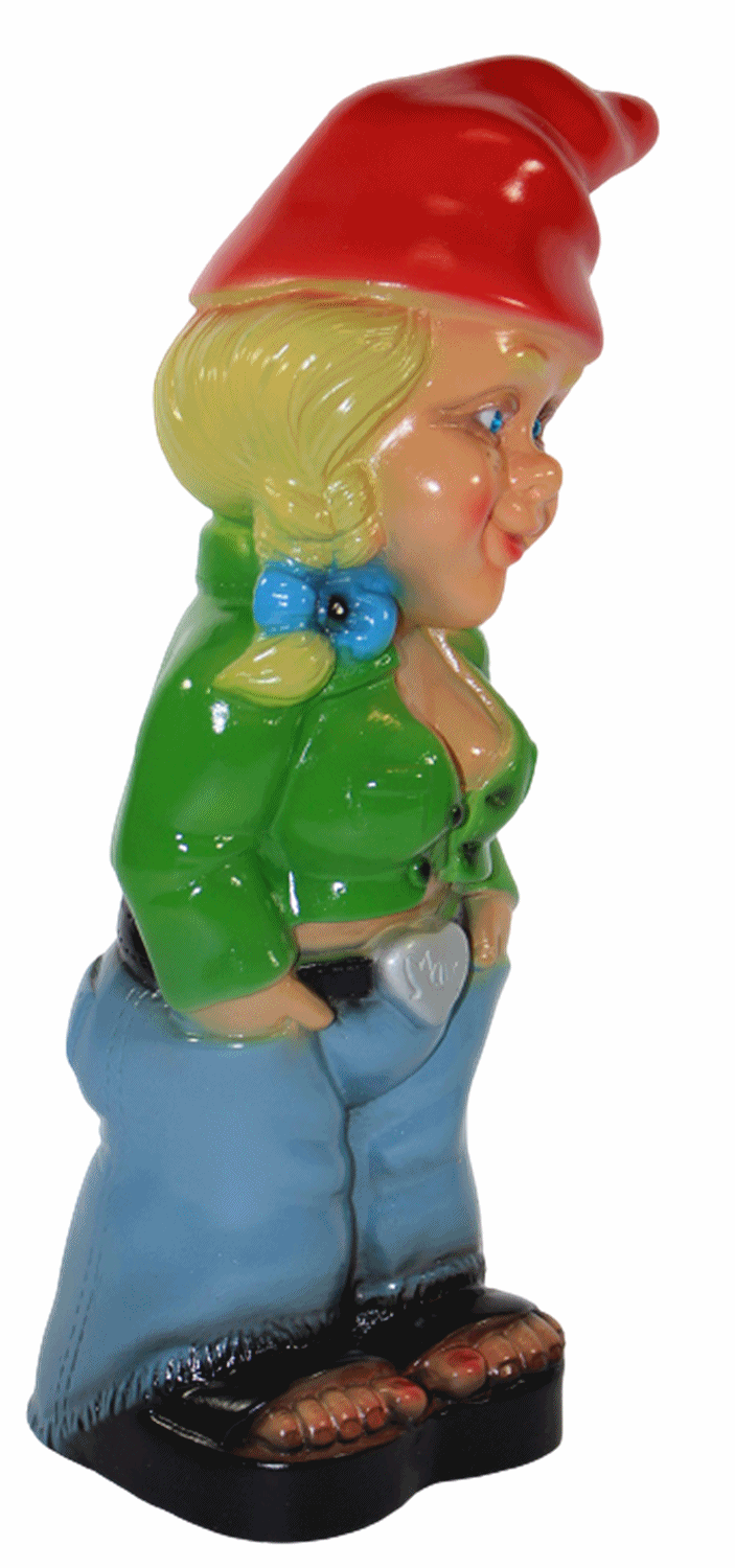 Gartenzwerg Deko Garten Figur Zwerg Zwergenfrau stehend Cool aus Kunststoff H 32 cm