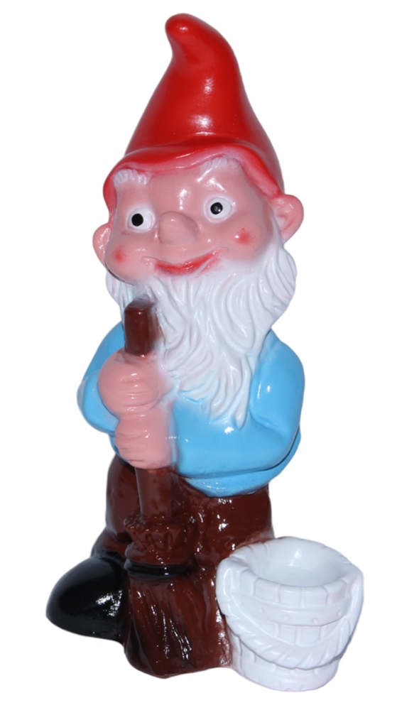 Gartenzwerg Deko Gartenfigur Zwerg stehend mit Besen Eimer H 18 cm