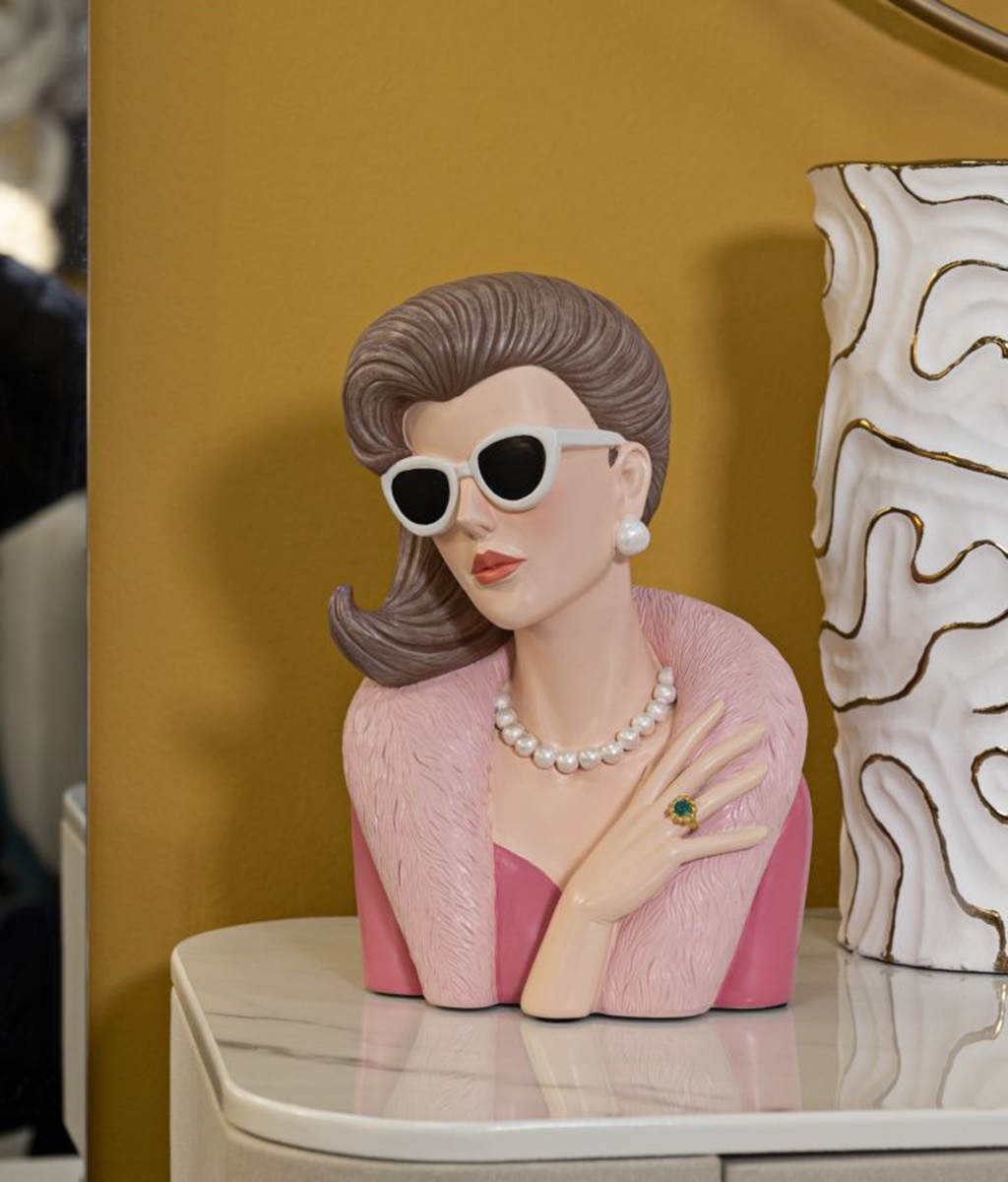 Dekofigur Büste elegante Dame Paris charmante Skulptur Art deco Stils Frauenbüste in Pink H 28 cm