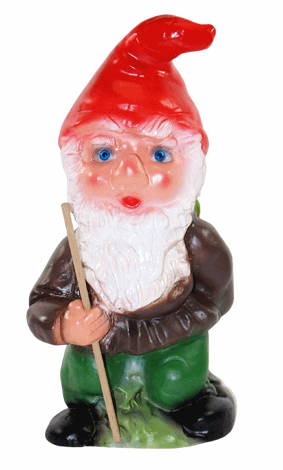 Deko Figur Zwerg H 30 cm Gartenzwerg stehend mit Stock und Korb Gartenfigur aus Kunststoff