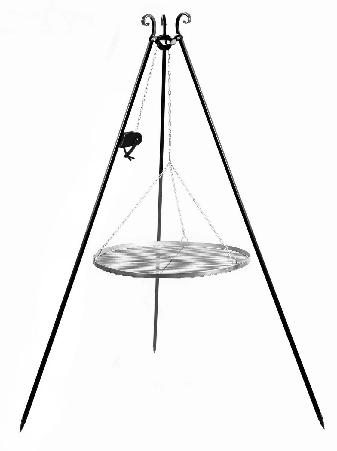 Schwenkgrill mit Kurbel H 180 cm mit Grillrost Ø 50 cm aus Edelstahl Dreibein Grill Grillständer