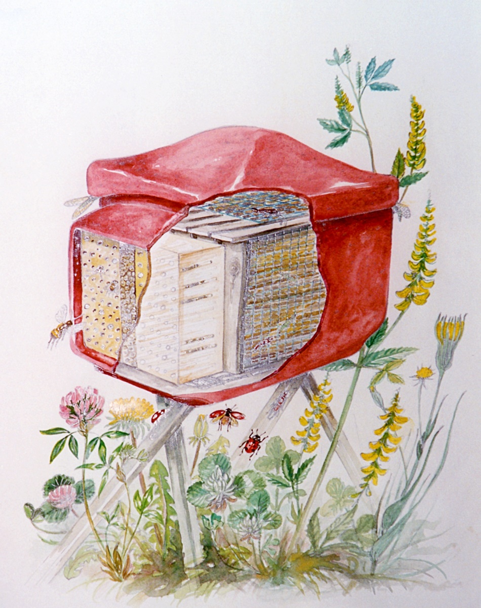 Naturschutzprodukt Insekten-Kombi robustes Gehäuse aus Holzbeton für nützliche Insekten