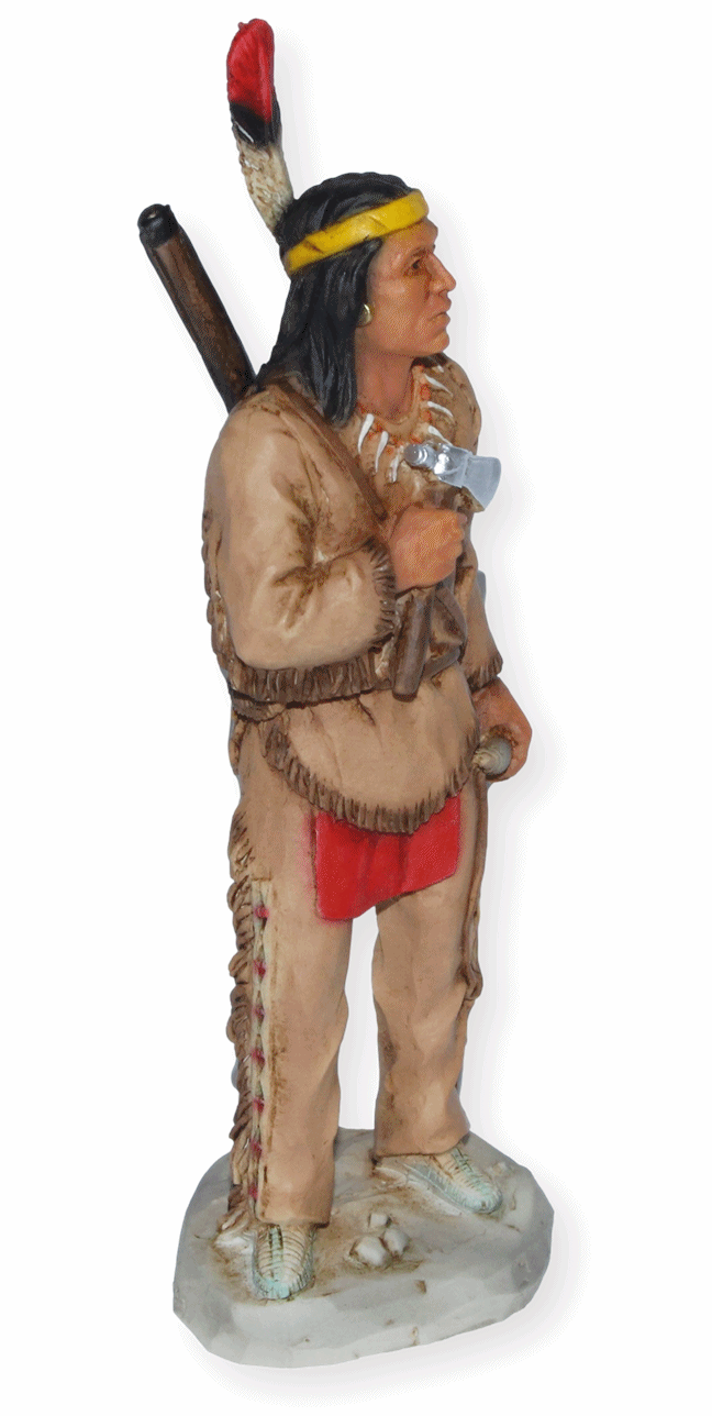 Indianerfigur Indianer Shawnee Häuptling Tecumseh Skulptur H 18 cm stehend mit Tomahawk Castagna