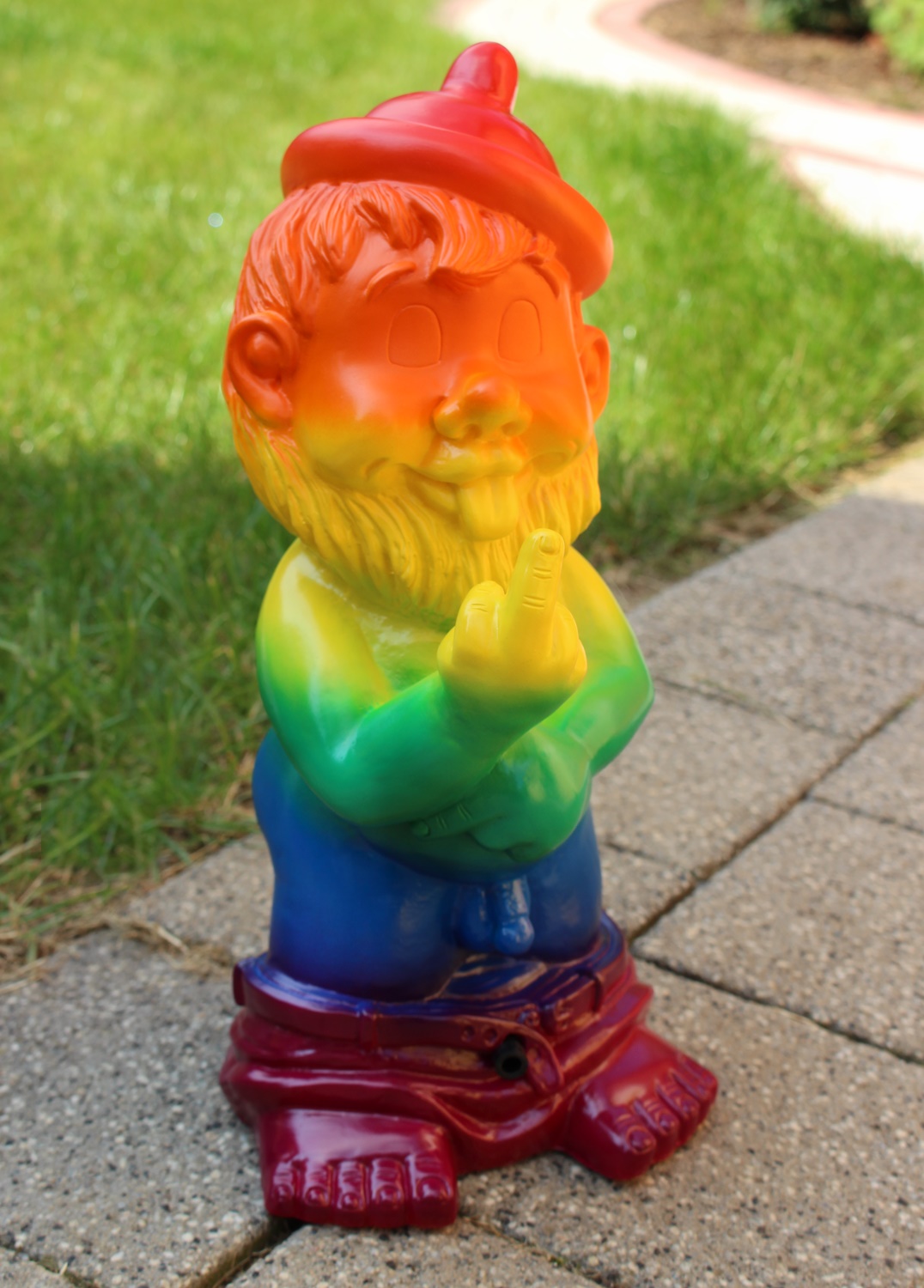 3-er Satz Gartenzwerge Zwerg Mittelfinger Bewegungsmelder, schwules Paar, Häftling Regenbogen Pride