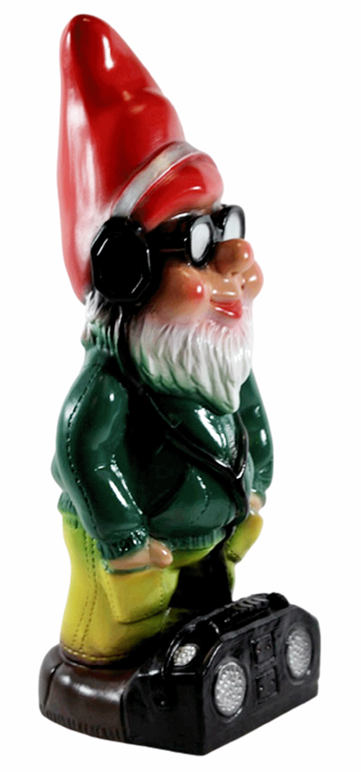 Deko Figur lustiger Zwerg H 33 cm Spaß Gartenzwerg mit Brille und Radio Gartenfigur aus Kunststoff