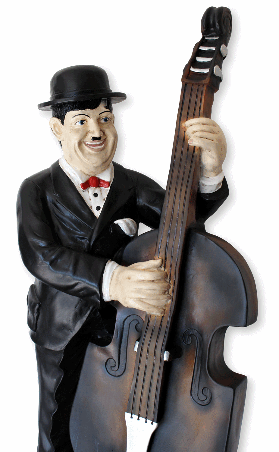 Deko Figur Komiker Dick mit Kontrabass H 89 cm Dekofigur Musiker aus Kunstharz