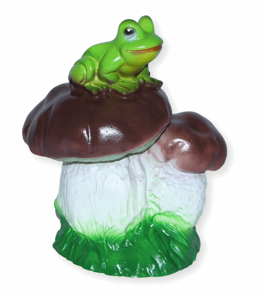 Deko Garten Figur Dekofigur Gartenfigur zwei Steinpilze mit Frosch aus Kunststoff Höhe 19 cm