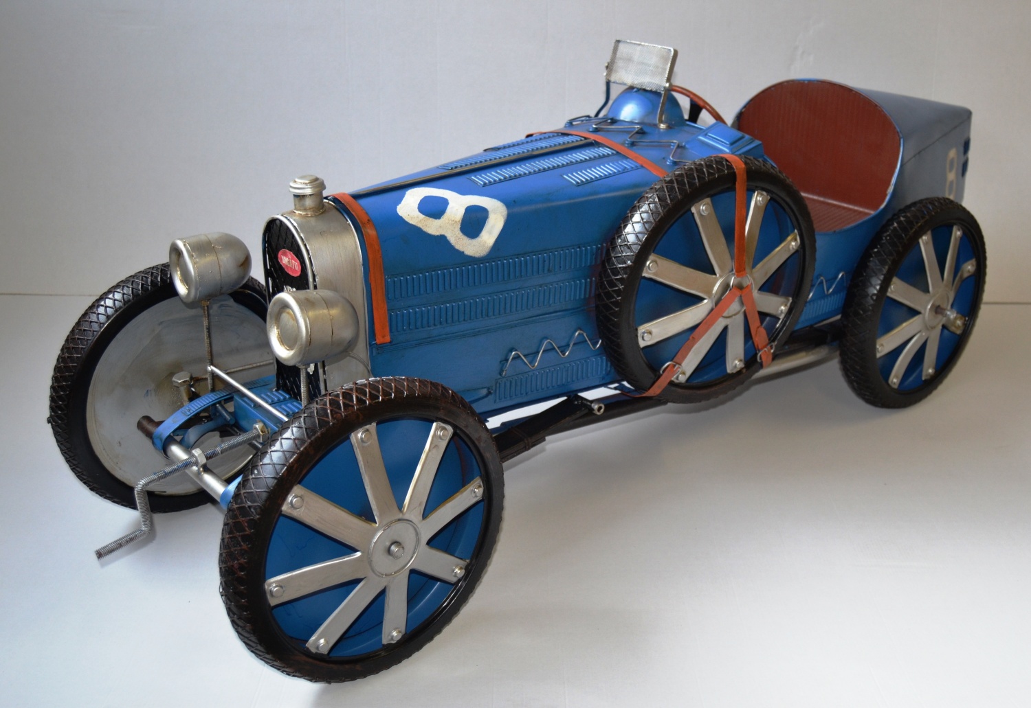 Blechauto Nostalgie Modellauto Oldtimer Automarke Bugatti Type 35C Blau XXL Modell aus Blech L 120cm