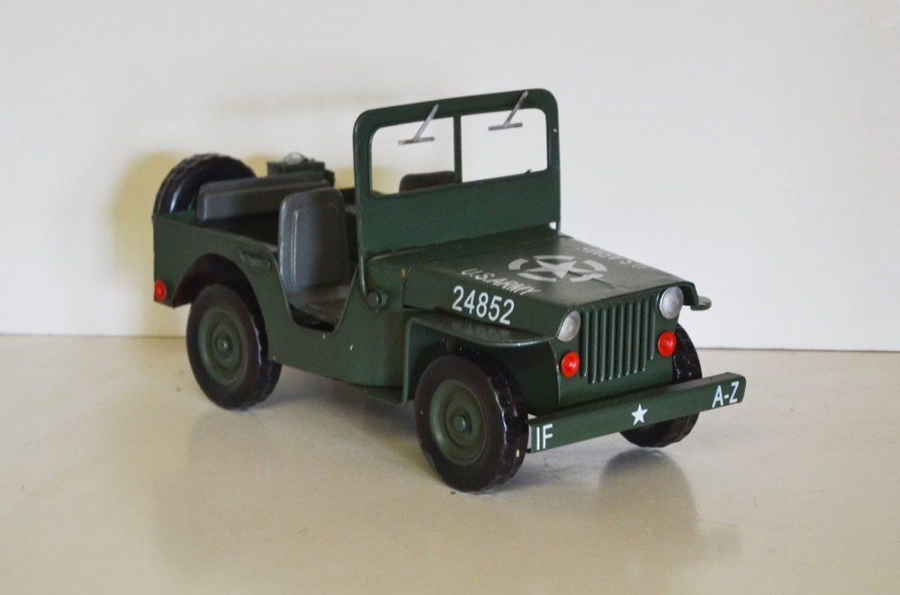 Blechauto Nostalgie Modellauto Oldtimer Automarke Jeep Willys Modell aus Blech L 28 cm