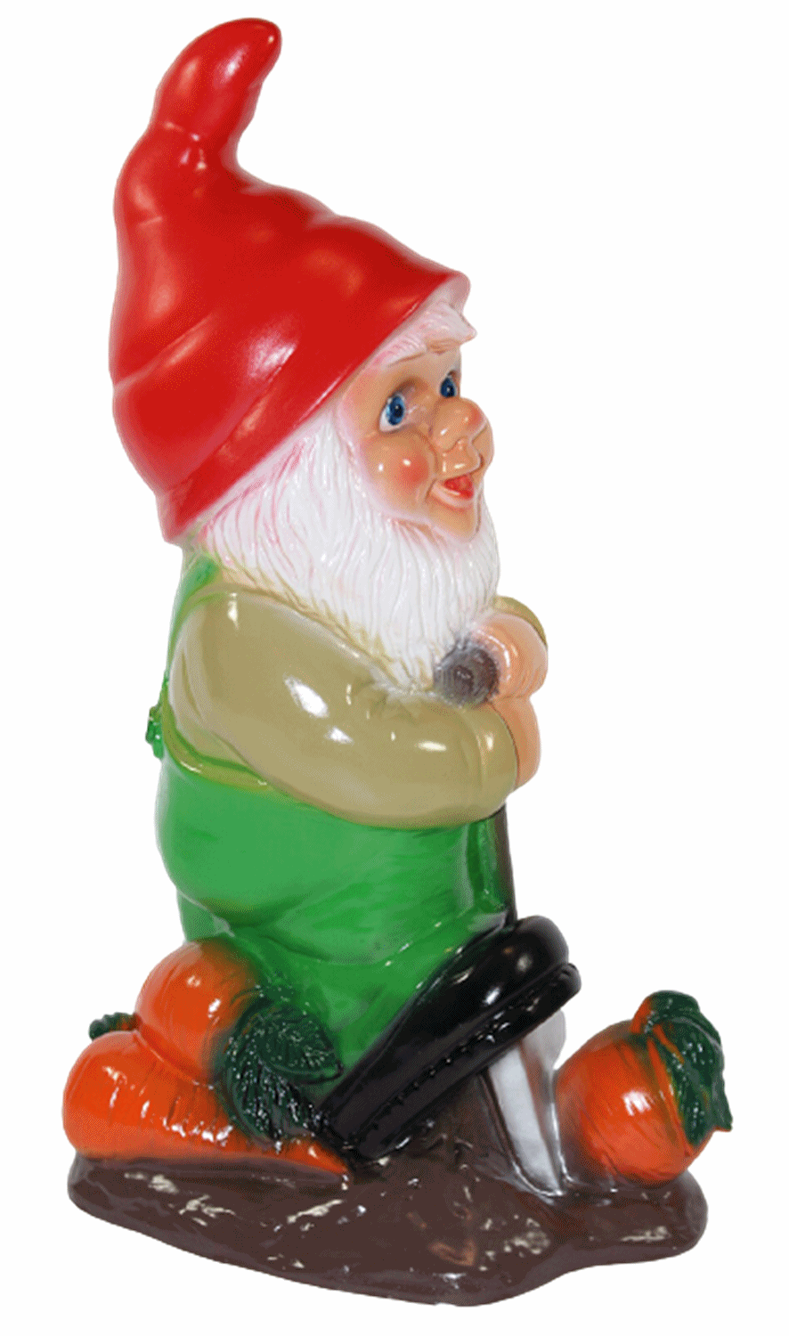 Gartenzwerg Deko Garten Figur Zwerg Rübenbauer stehend mit Spaten u. Karotten aus Kunststoff H 35 cm
