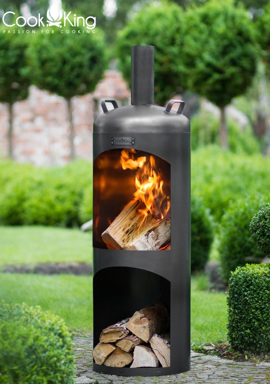 Gartenkamin "Faro" Gartenofen H 158 cm zum Heizen und Grillen Terrassenofen aus Naturstahl Kamin