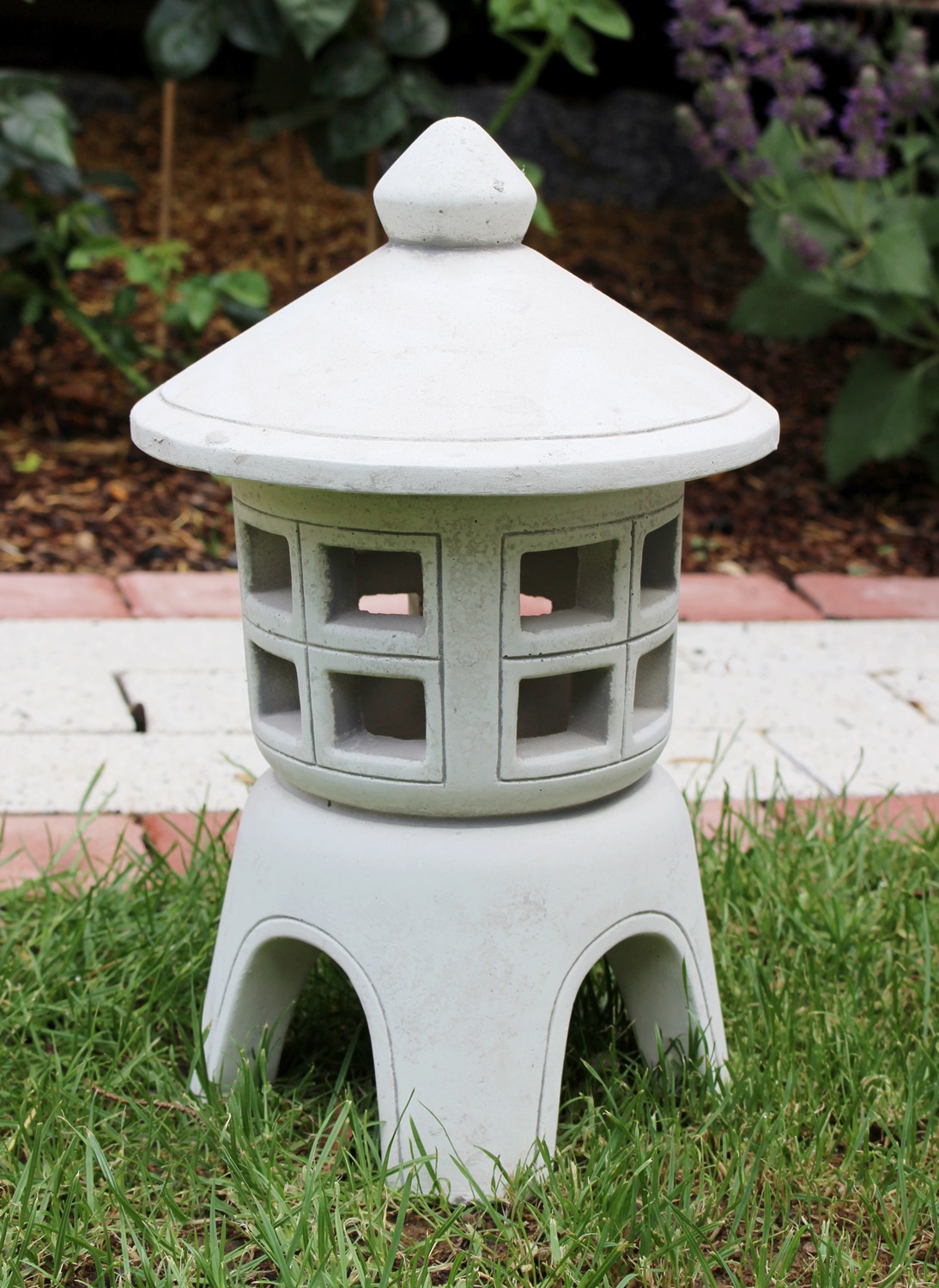 Beton Figur japanische Laterne H 32 cm Gartenskulptur Steinlaterne 2-teilig für Teelicht geeignet