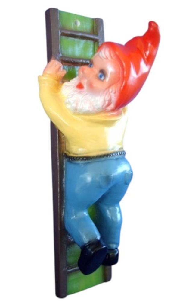 Gartenzwerg auf Leiter stehend Figur Zwerg H 34 cm Gartenfigur aus Kunststoff