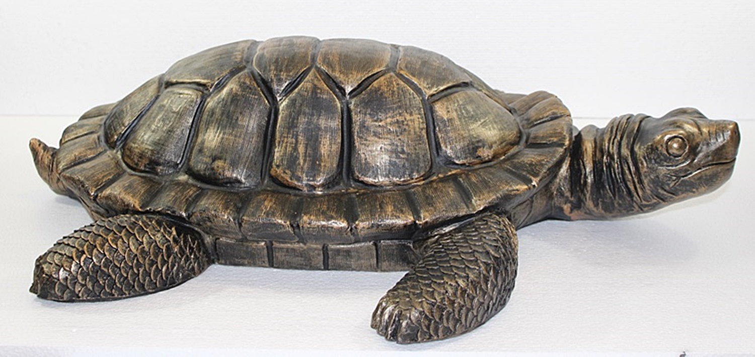 Deko Figur Schildkröte groß Gartenfigur H 16/L 66 cm Dekofigur Kupfer-Antik aus Kunststoff