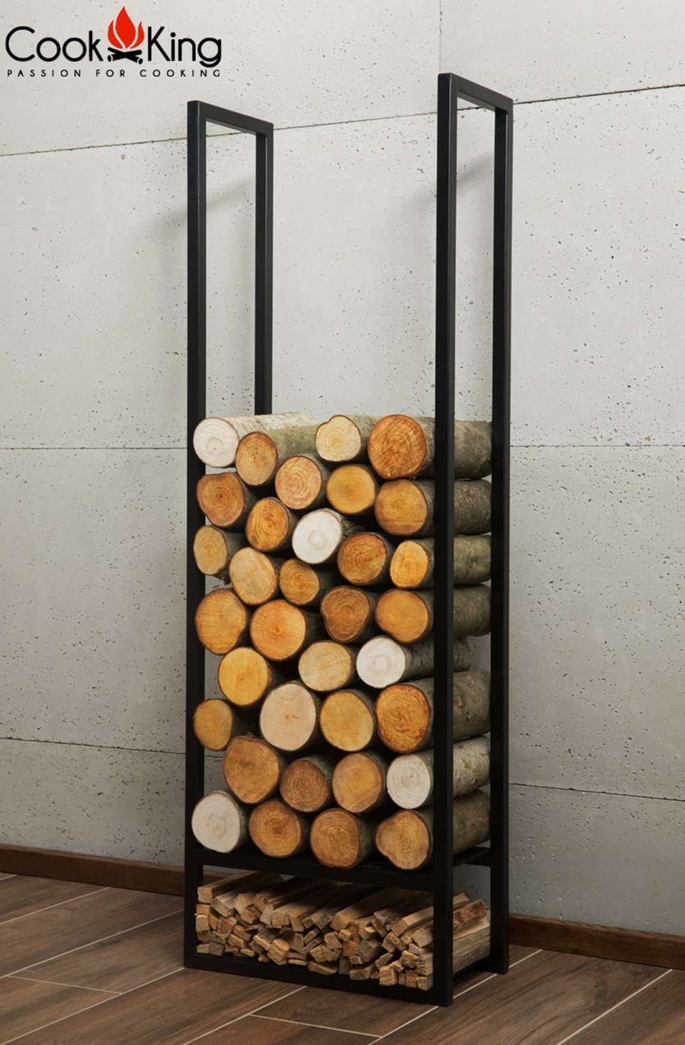 Kaminholzregal "Atos" H 120 cm Holzregal für Kaminholz Kaminholzablage aus Stahl Kaminholzständer