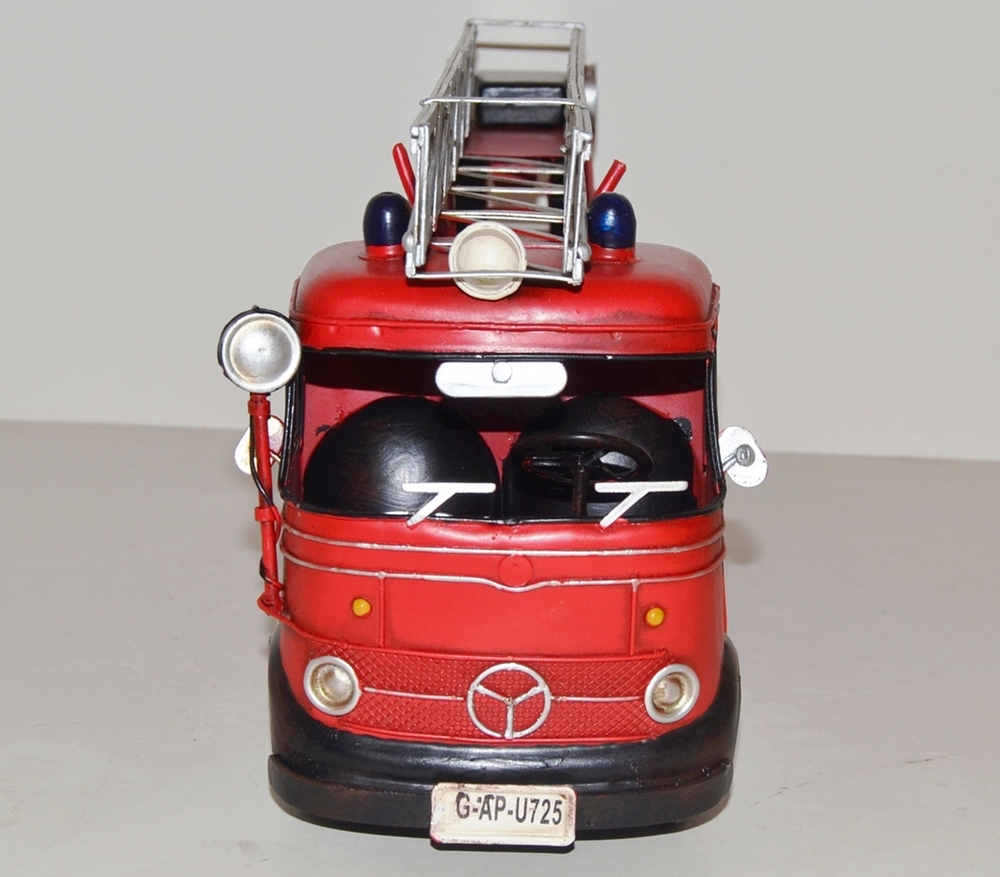 Blechauto Nostalgie Modellauto Oldtimer Mercedes-Benz L 405 Feuerwehr Drehleiter aus Blech L 38 cm