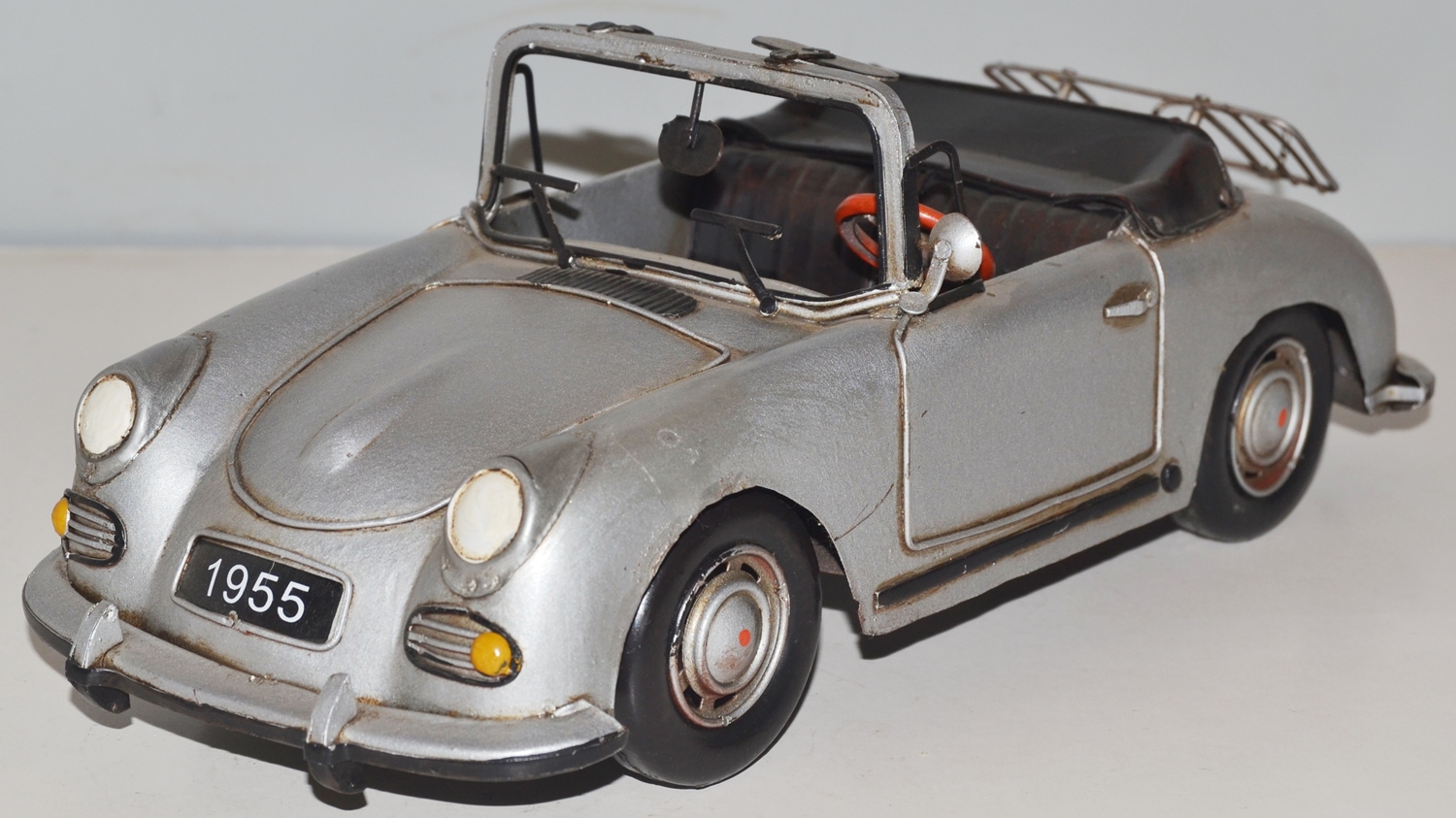 Blechauto Nostalgie Modellauto Oldtimer Porsche 356 Speedster Cabrio Sportwagen Silber L 31 cm