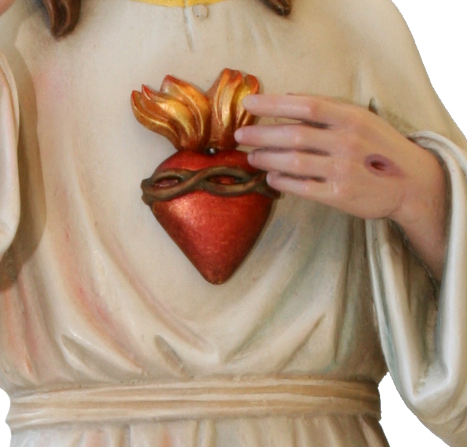 Heiligenfigur Barmherziger Jesus Herz "Sacred Heart of Jesus" H 12 cm Statue aus Ahornholz Holzfigur
