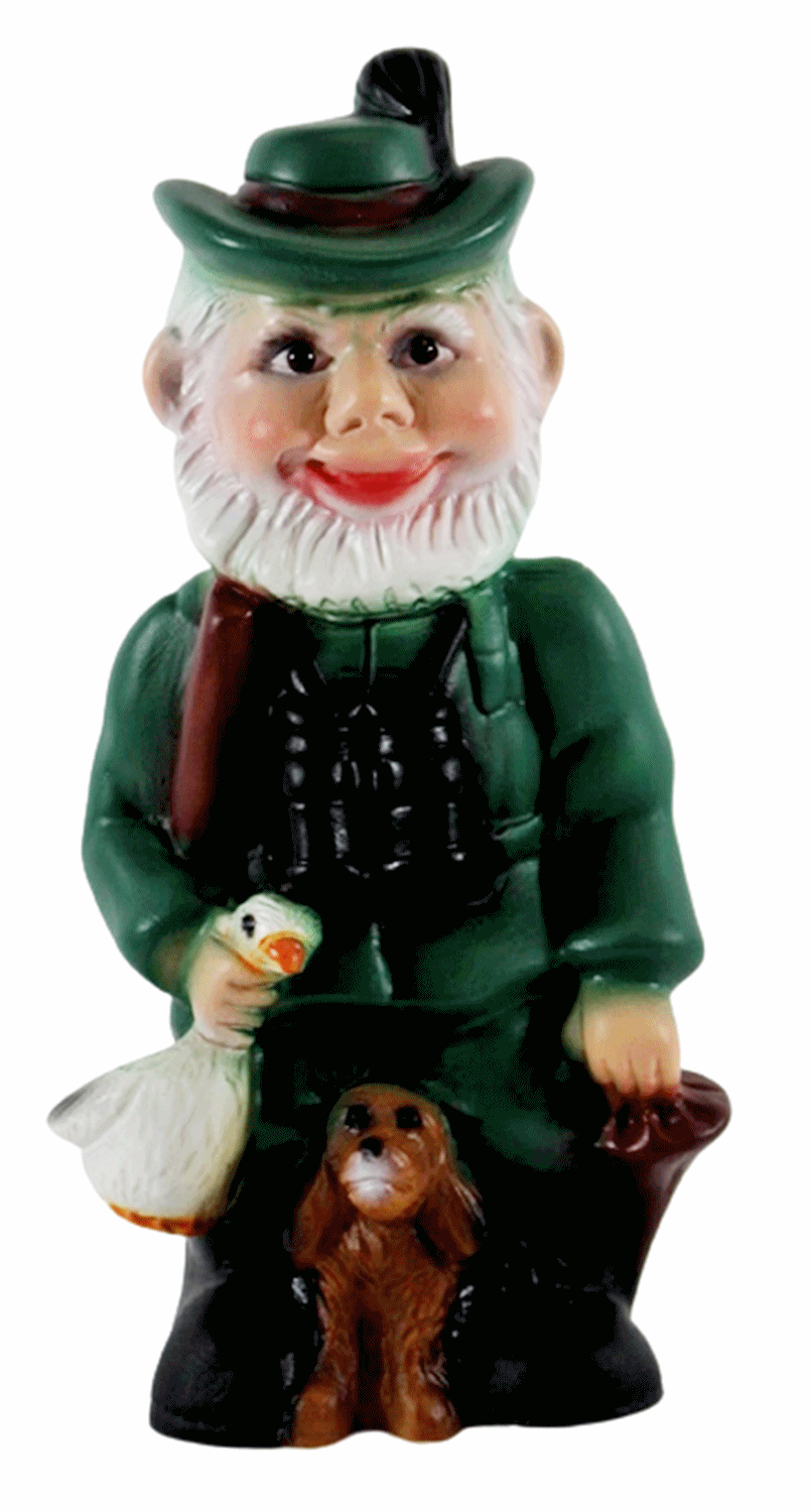 Gartenzwerg Deko Garten Figur Zwerg Förster mit Hund und Gans stehend aus Kunststoff H 21 cm