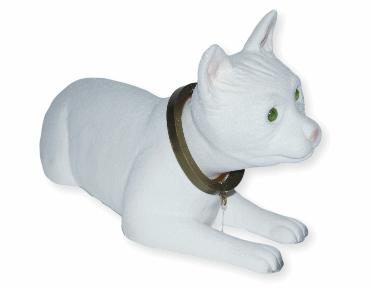 Wackel Figur Katze weiß groß Wackelfigur H 19 cm liegend Dekofigur mit Wackelkopf