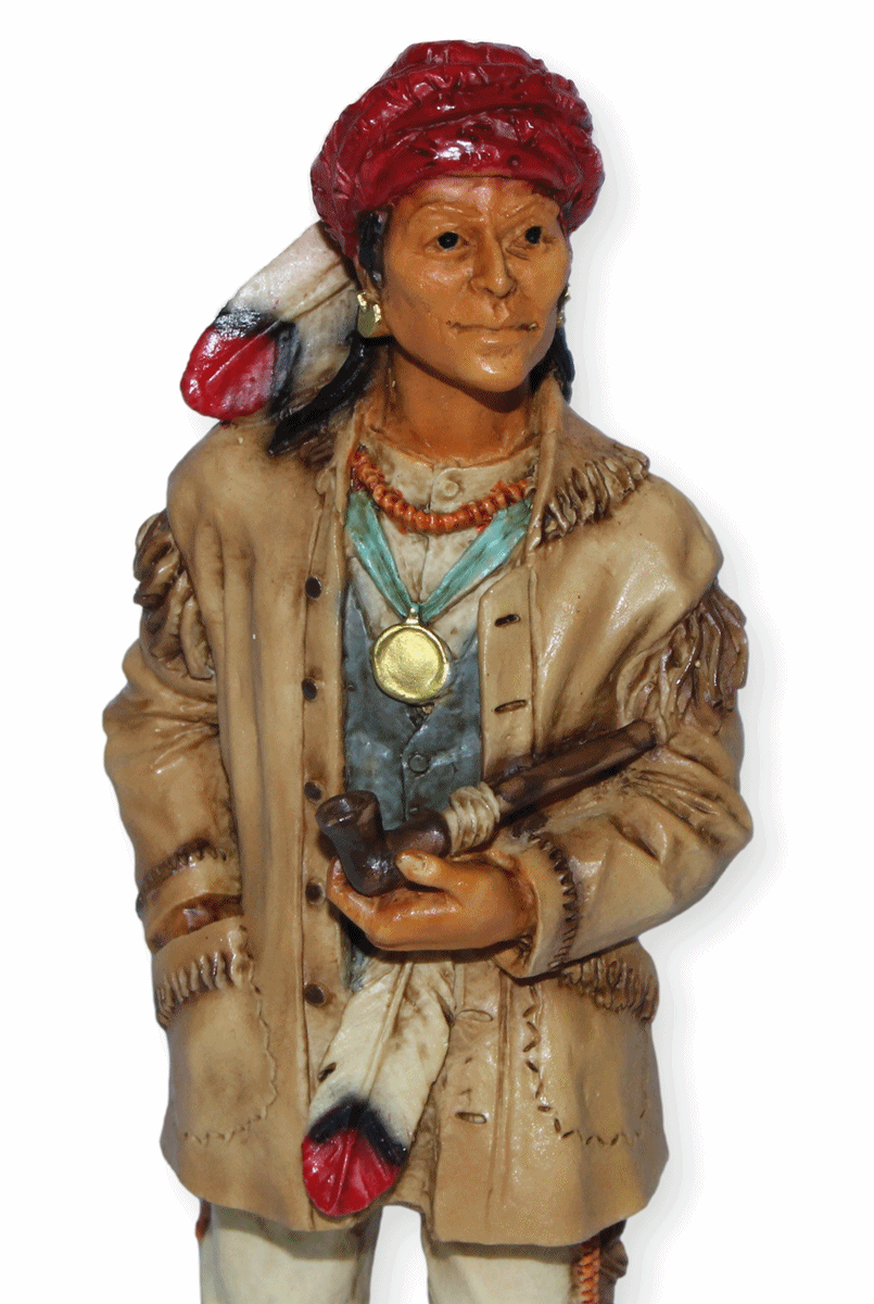 Indianerfigur Indianer Erfinder Cherokee-Schrift Sequoyah Skulptur H 16 cm  mit Hammer Castagna