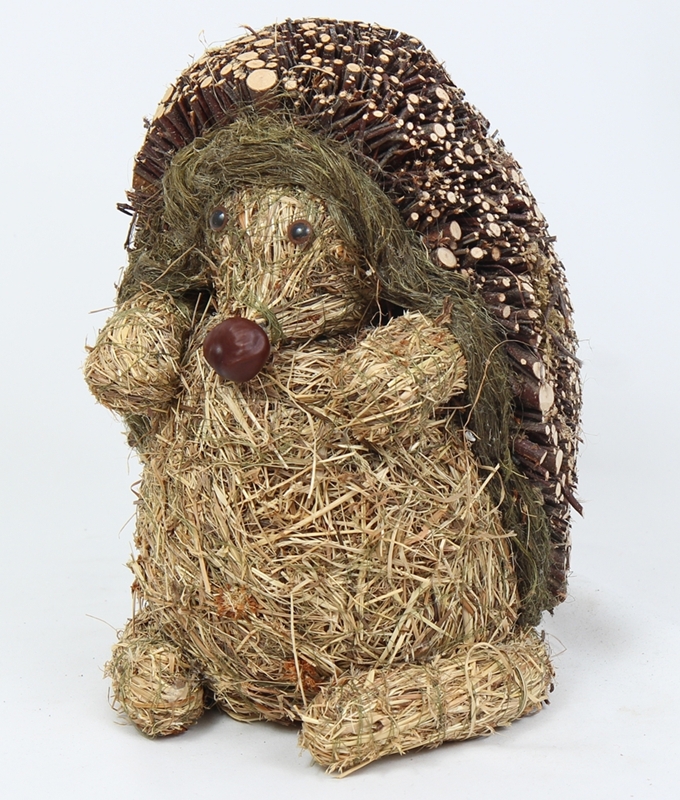 Deko Heu Figur Igel stehend H 29 cm Tierfigur aus Naturmaterial Heu zum Basteln Heudeko